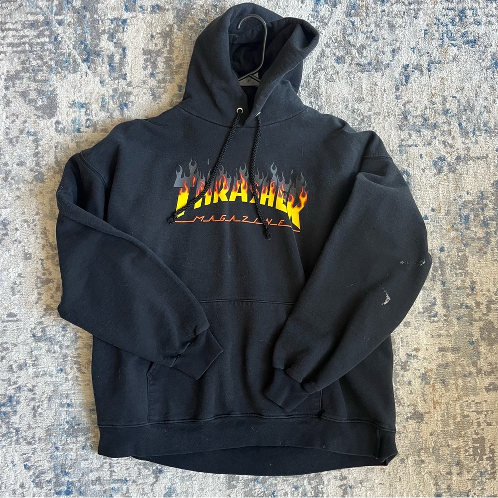 Thrasher Magazine Black Hoodie Medium Skateboard Flame Graphic
